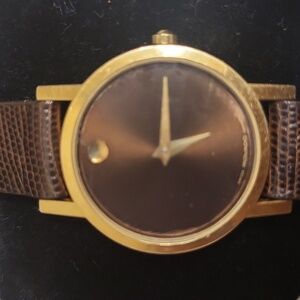 Movado MUSEUM Gold Watch with Brown Strap